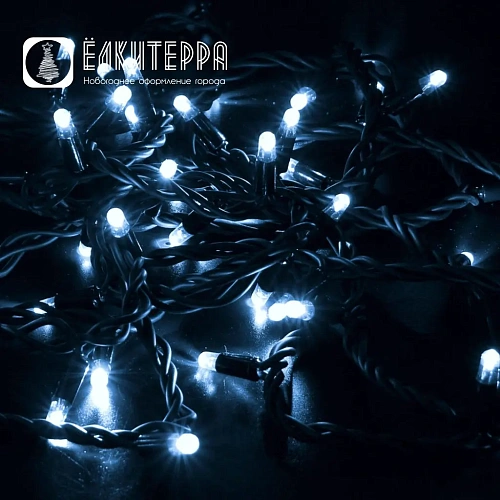 Светодиодная гирлянда Нить 10 м, 100 LED, 24В, соединяемая, мерцающая, белая, чёрный резиновый провод